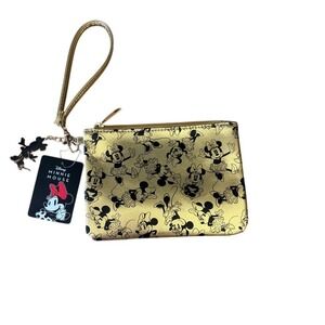 Disney Gold Minnie Mouse Clutch Purse w/Wrist Strap 5.5" Metallic NEW